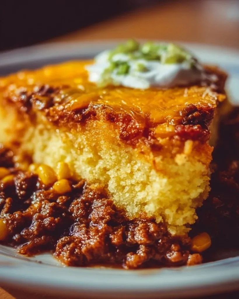 Delicious Texas Tamale Pie served in a rustic dish topped with jalapeños and cheese.