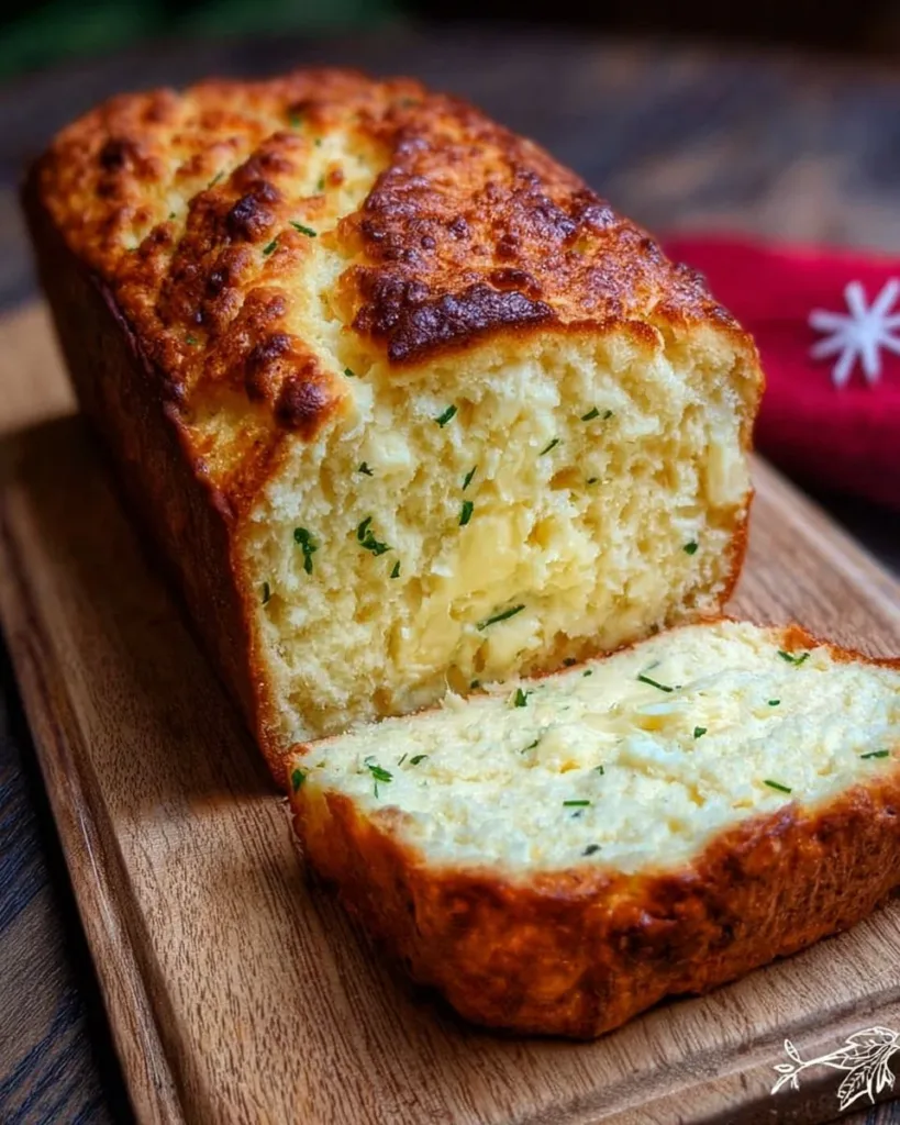 Freshly baked 2-Ingredient Cottage Cheese Bread on a wooden board