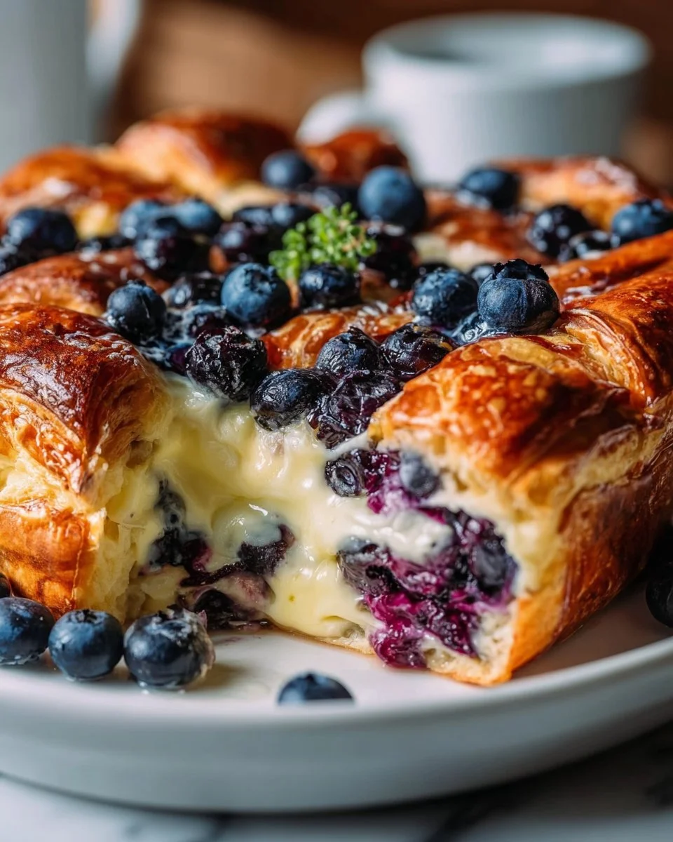 Blueberry Cream Cheese Croissant Casserole