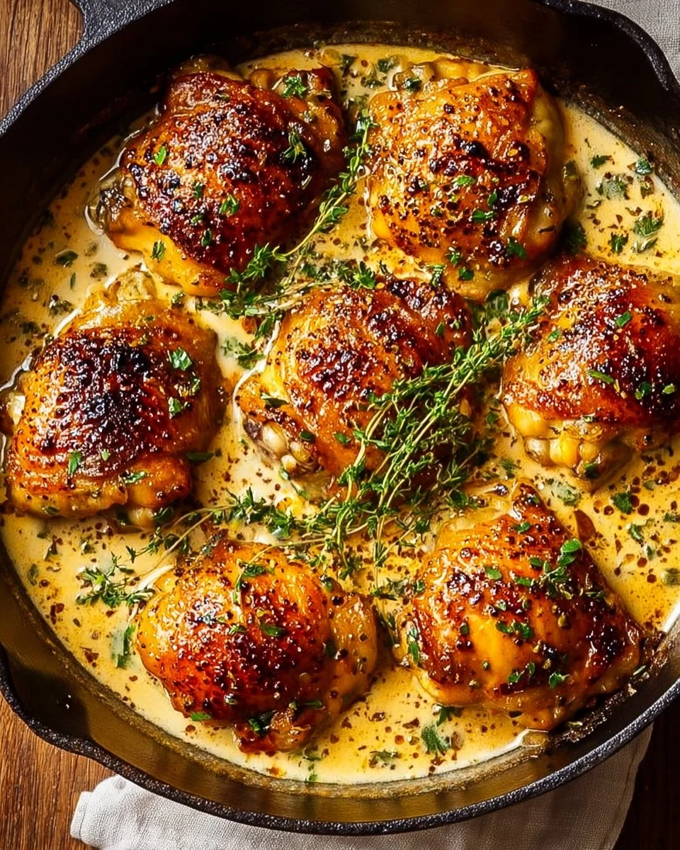 Bobby Flay's Skillet Chicken Thighs in a Dreamy Creamy Garlic Sauce