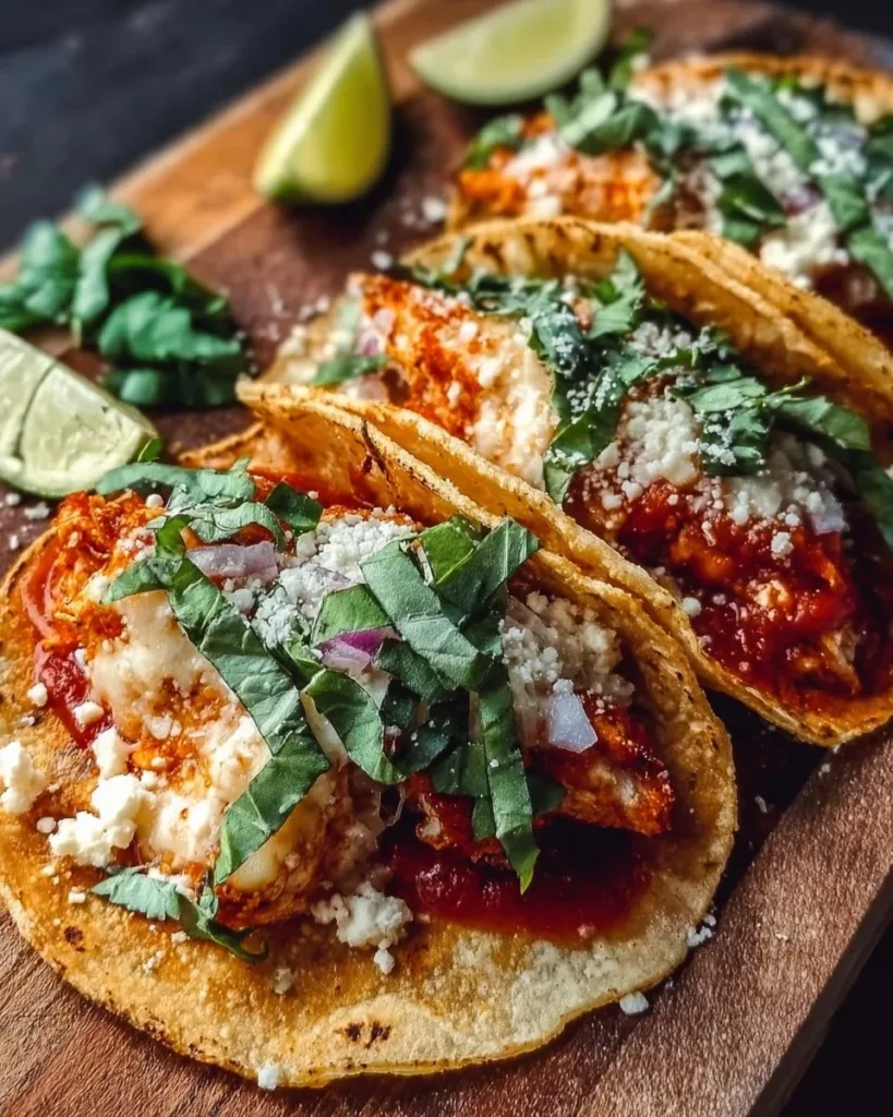 Delicious Chicken Parm Smashed Tacos with melted cheese and crispy chicken