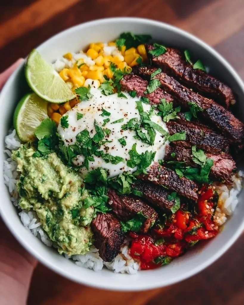 Cilantro Lime Steak Bowls with fresh ingredients and vibrant colors