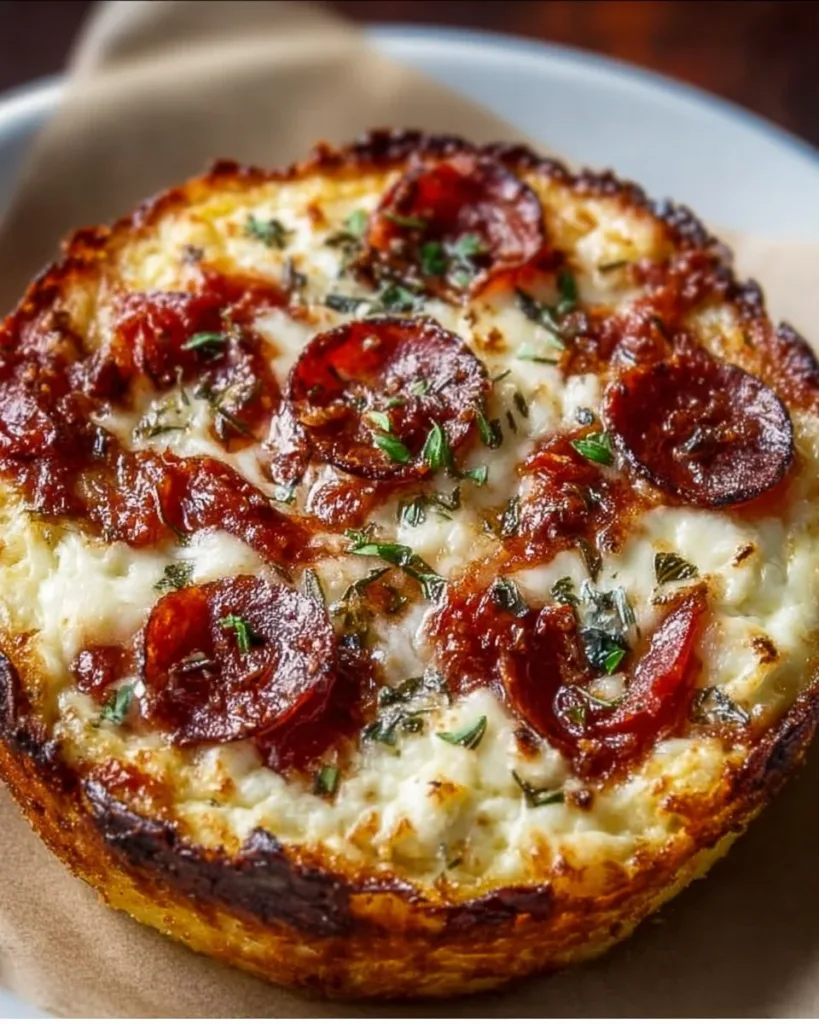 Healthy cottage cheese pizza bowl topped with fresh ingredients.