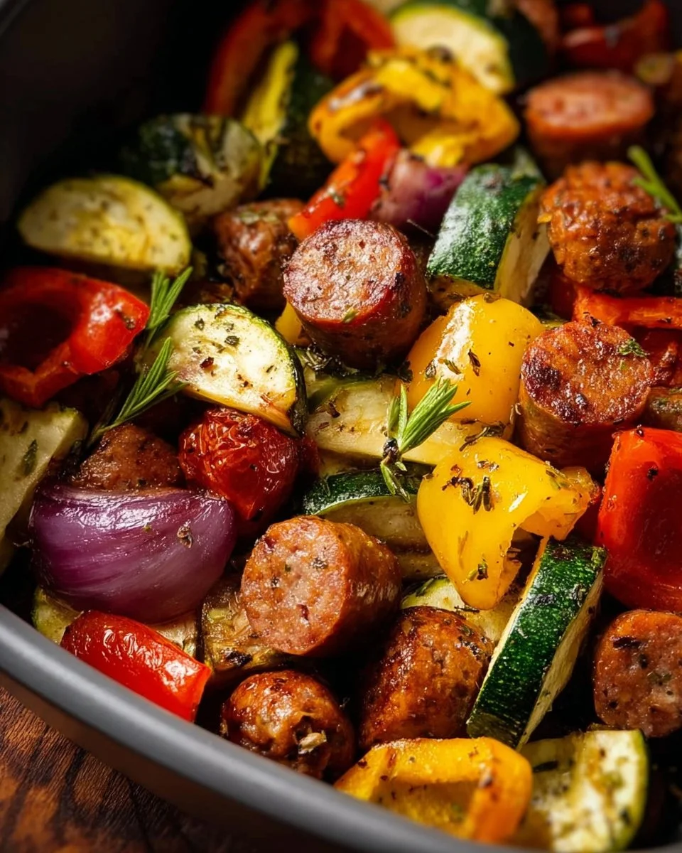 10 Minute Air Fryer Chicken Sausage and Veggies