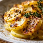 Deliciously grilled scalloped potatoes served on a plate