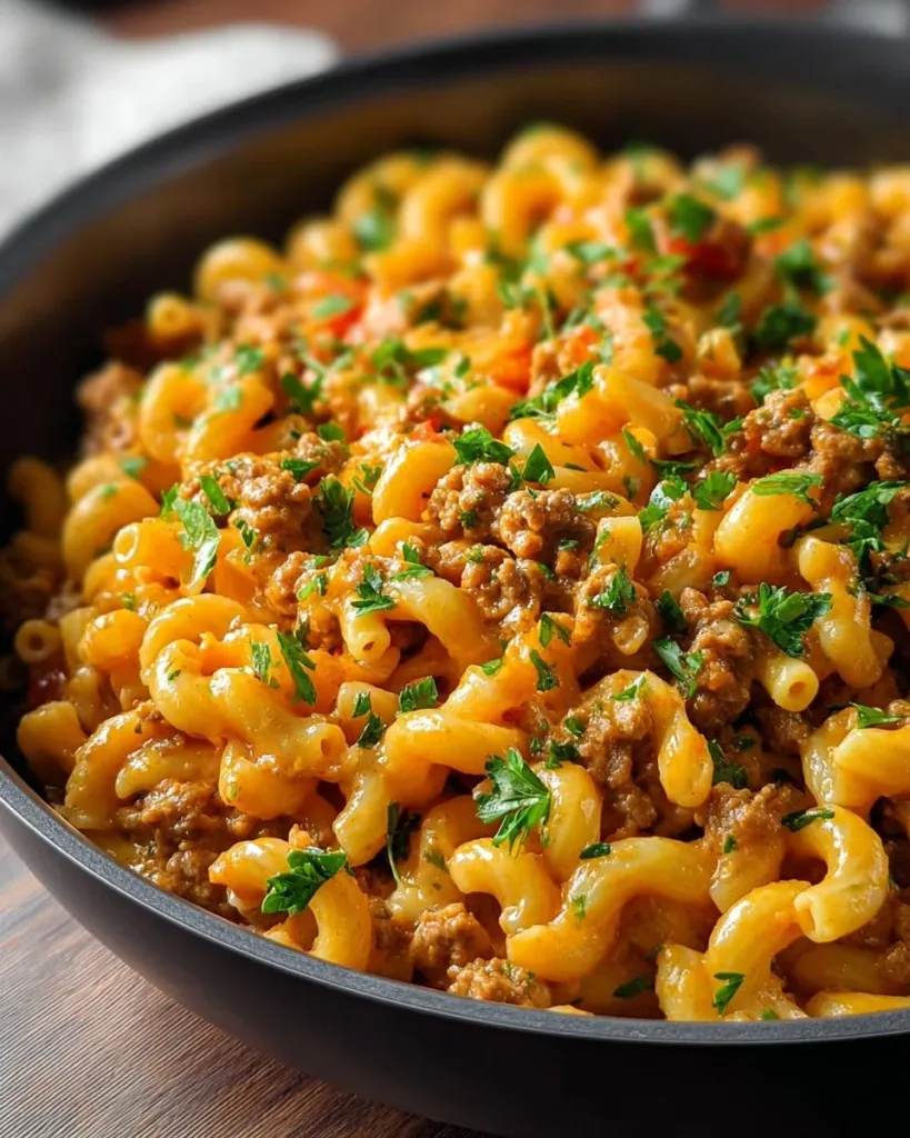 Easy Ground Turkey Hamburger Helper dish ready to serve