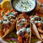 Homemade garlic sauce drizzled over grilled vegetables