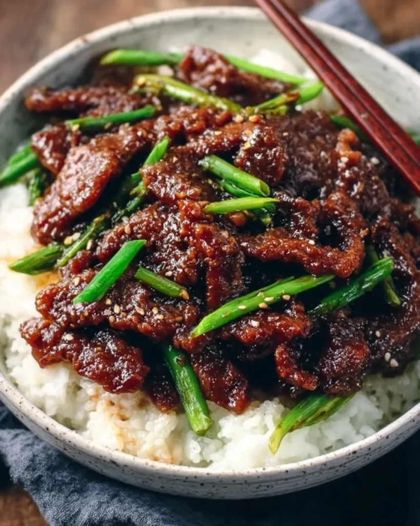 Delicious gluten-free Mongolian beef dish served with vegetables