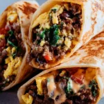 High protein breakfast burritos packed with eggs, beans, and veggies