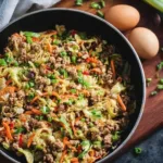 High protein egg roll in a bowl with colorful vegetables and tasty sauce