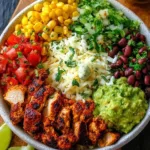 Delicious chipotle chicken bowl with vibrant toppings and spices