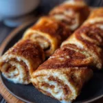Keto Cinnamon Cream Cheese Roll-Ups on a plate with cinnamon and cream cheese filling