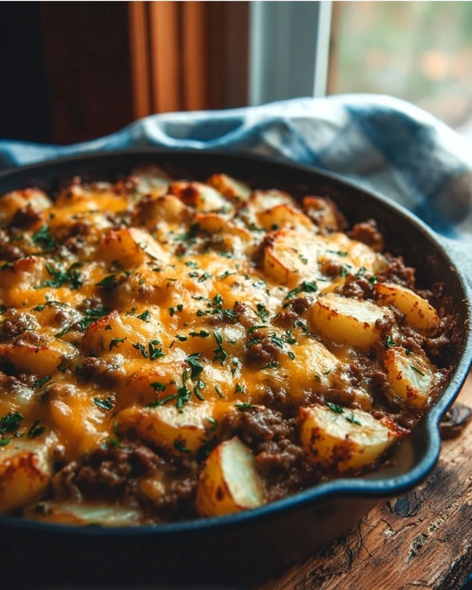 Cheesy Ground Beef & Potato Casserole (One-Pan Dinner!)