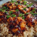 One-Pan Honey BBQ Chicken served with rice for a quick and easy meal
