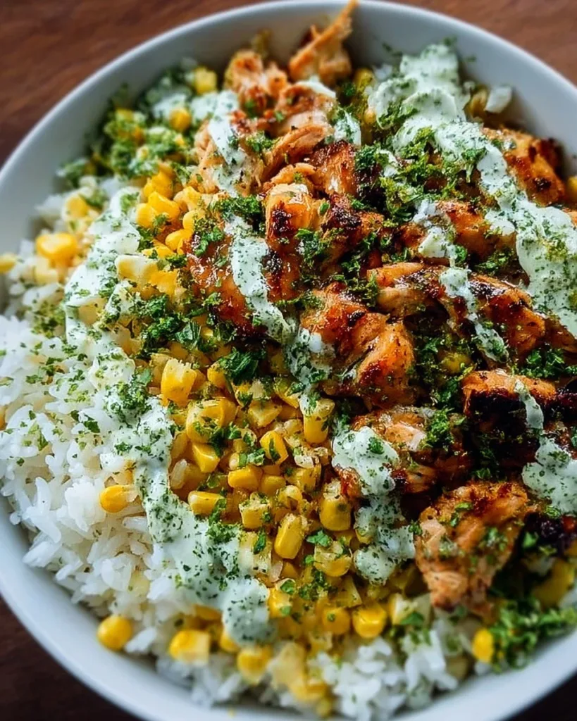 Delicious Street Corn Chicken Rice Bowl with fresh ingredients and vibrant toppings