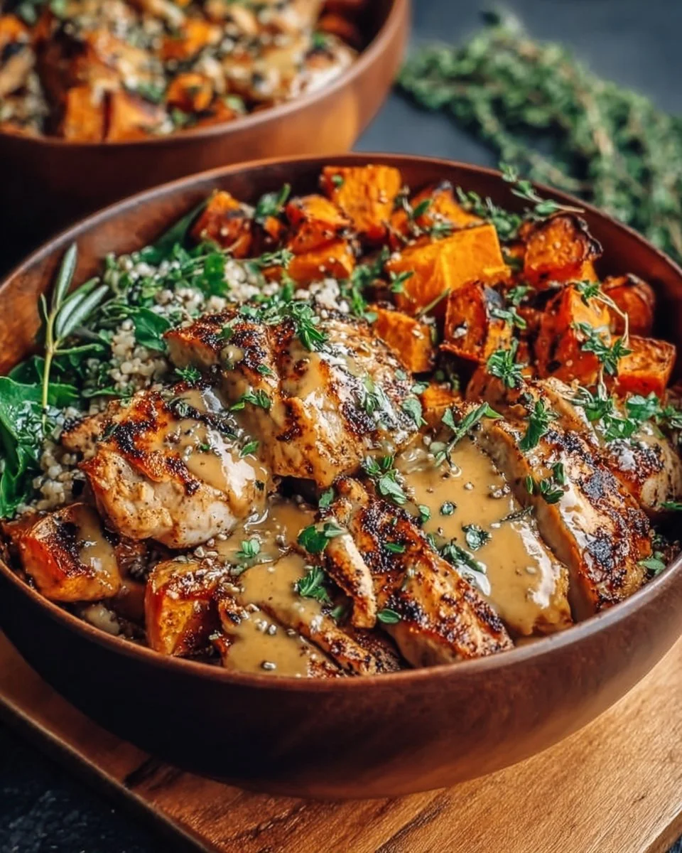 Tasty Maple Dijon Chicken and Sweet Potato Bowls