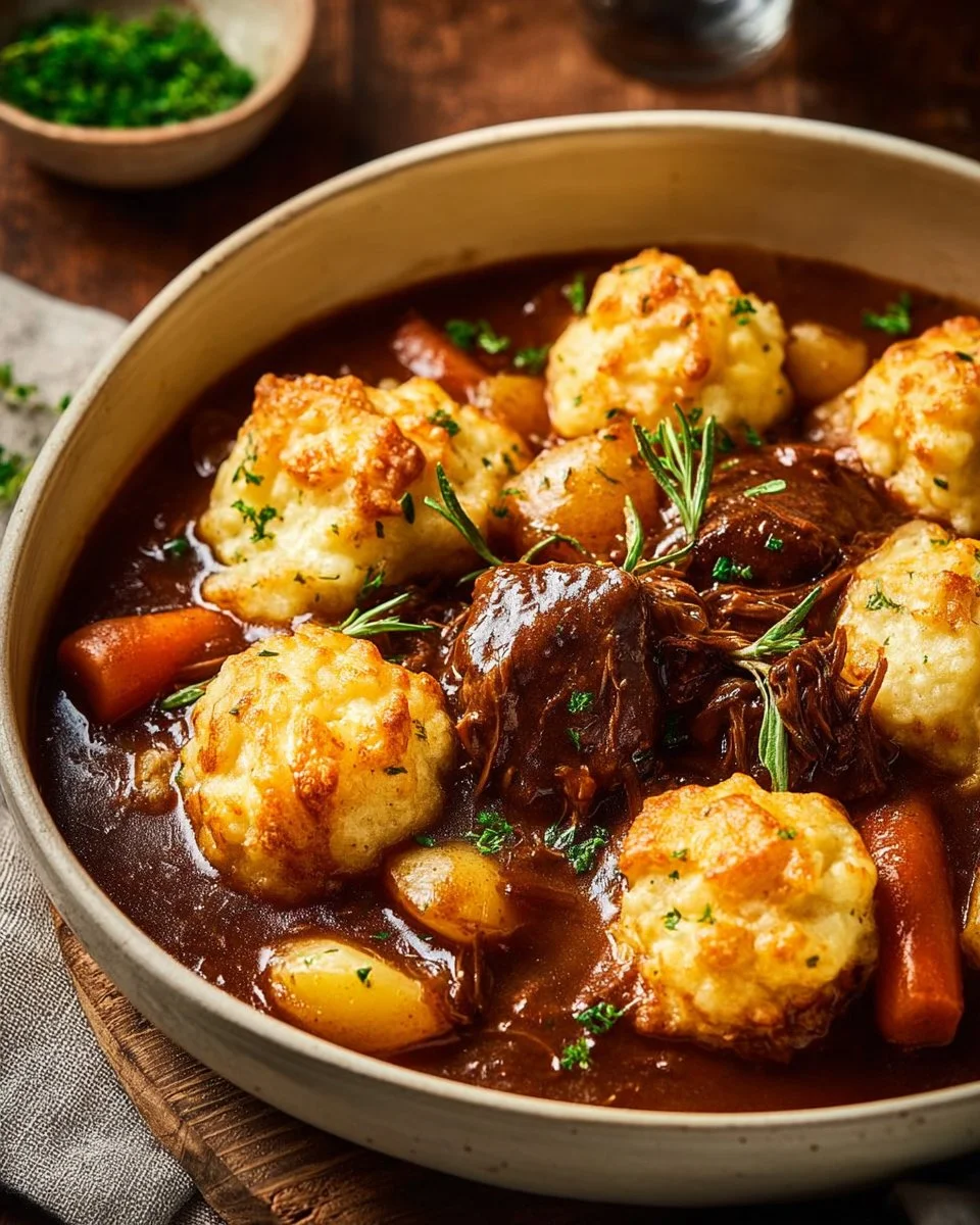 Tender Irish Stew with Cheddar Dumplings