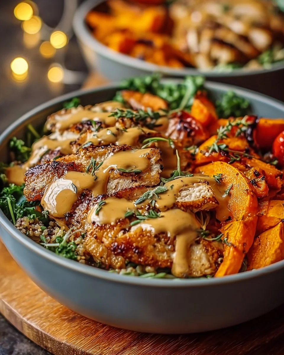 Tasty Maple Dijon Chicken and Sweet Potato Bowls
