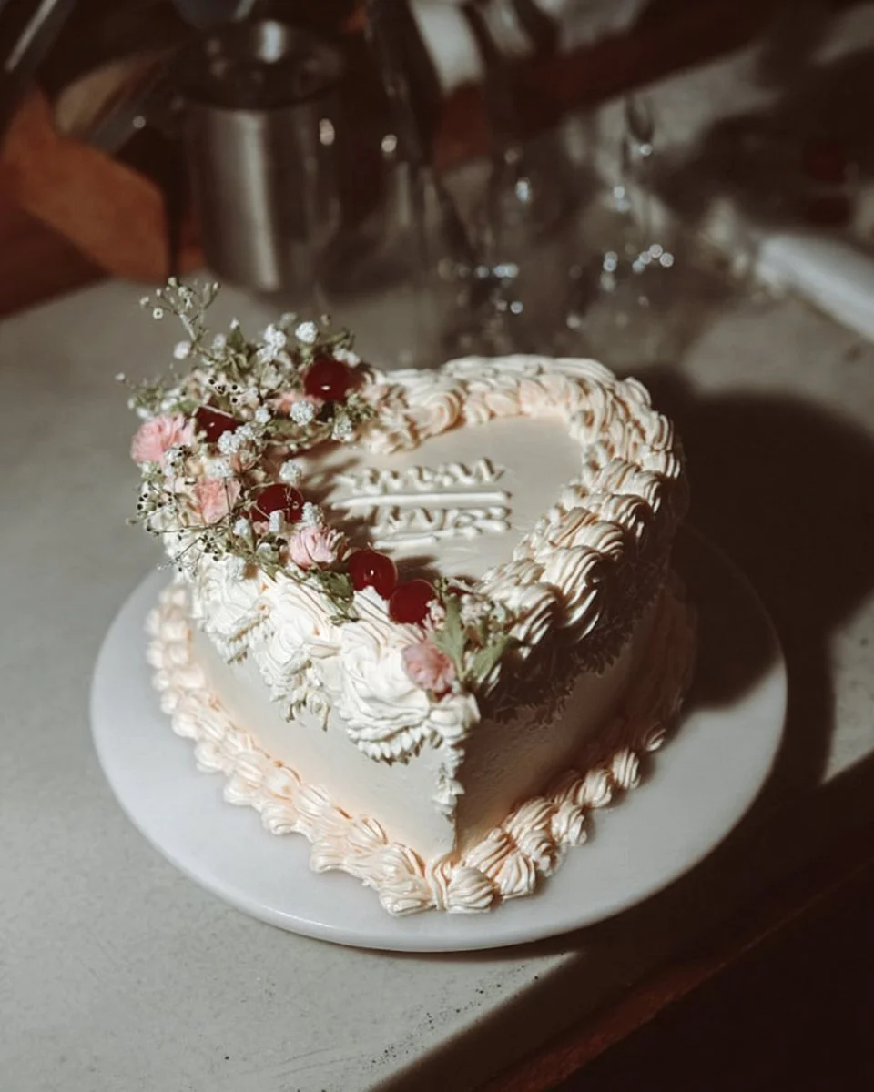 Heart Shape Vintage Wedding Cake | Hanna Gotz Studio