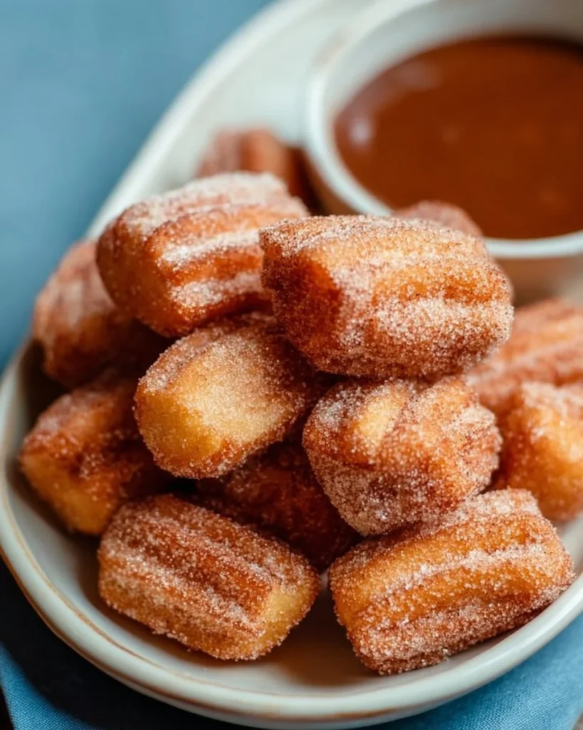 Delicious crispy air fryer churro bites dusted with cinnamon sugar