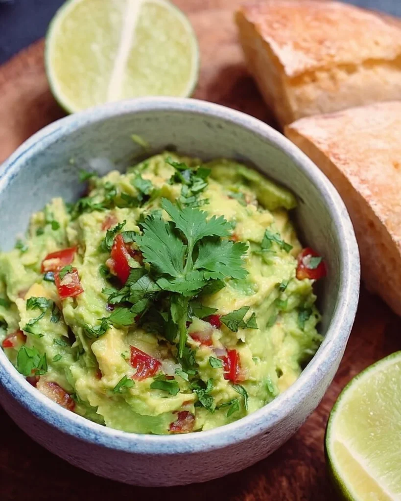 Bowl of fresh and creamy homemade guacamole with tortilla chips