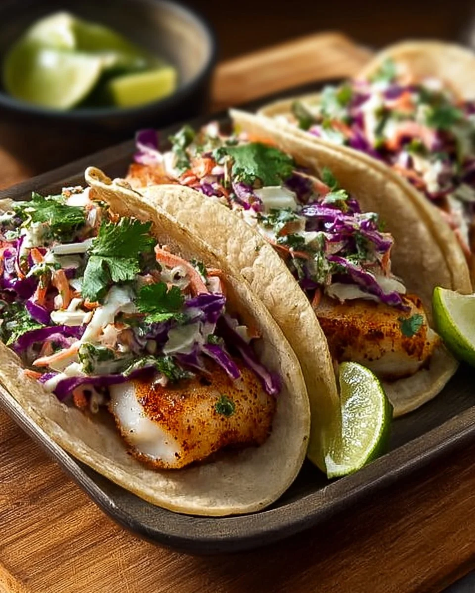 Easy Fish Tacos with Cilantro Lime Slaw