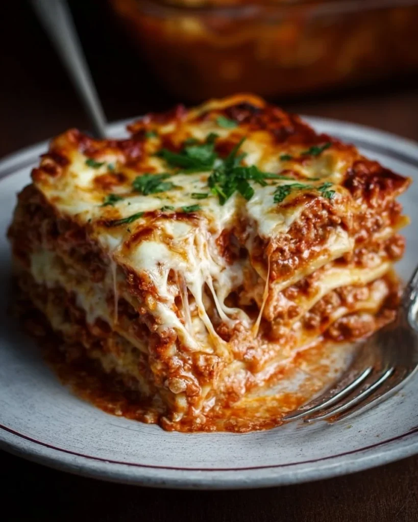 Delicious easy homemade lasagna with layers of cheese and sauce