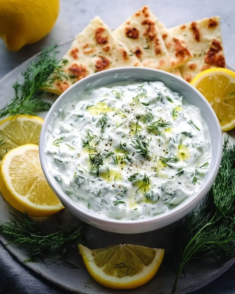 Delicious homemade tzatziki sauce made with yogurt and cucumbers
