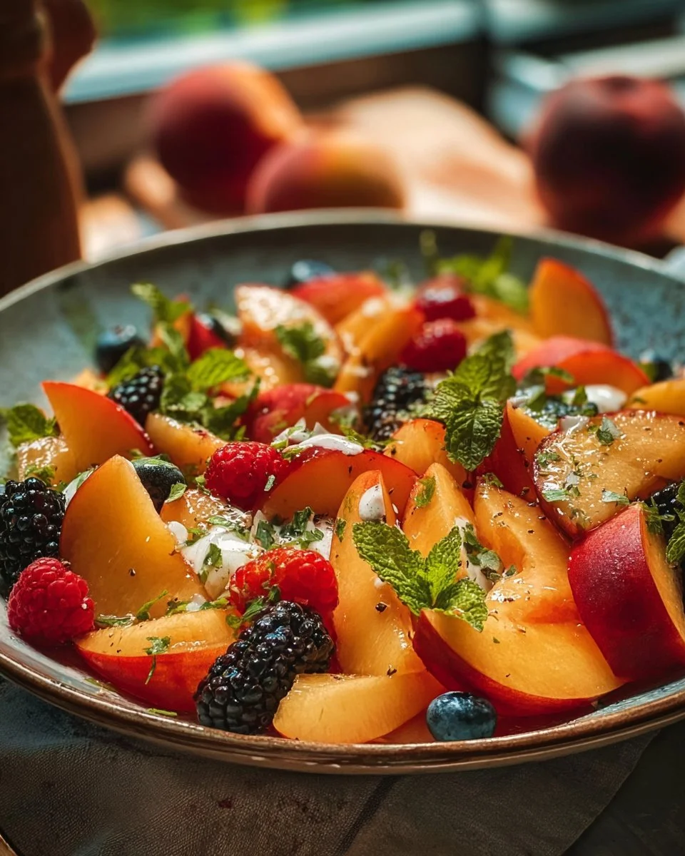 Refreshing Peach Fruit Salad with Honey Lime Dressing