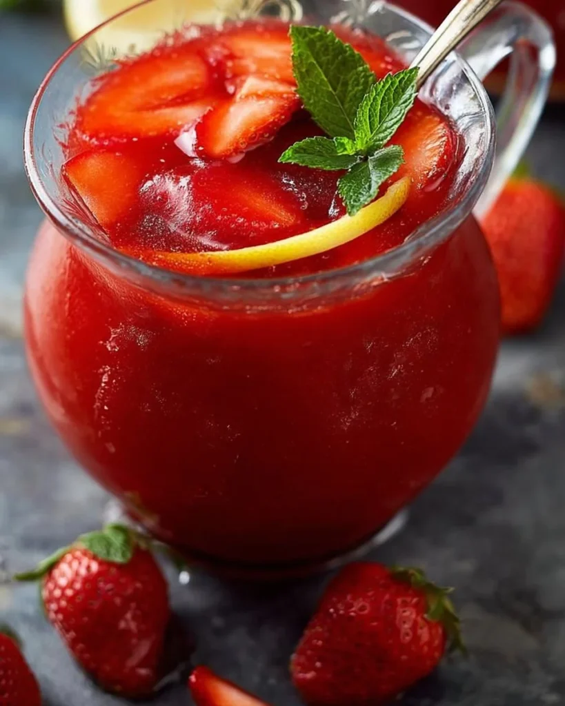 Fresh strawberry sauce drizzled over pancakes and desserts