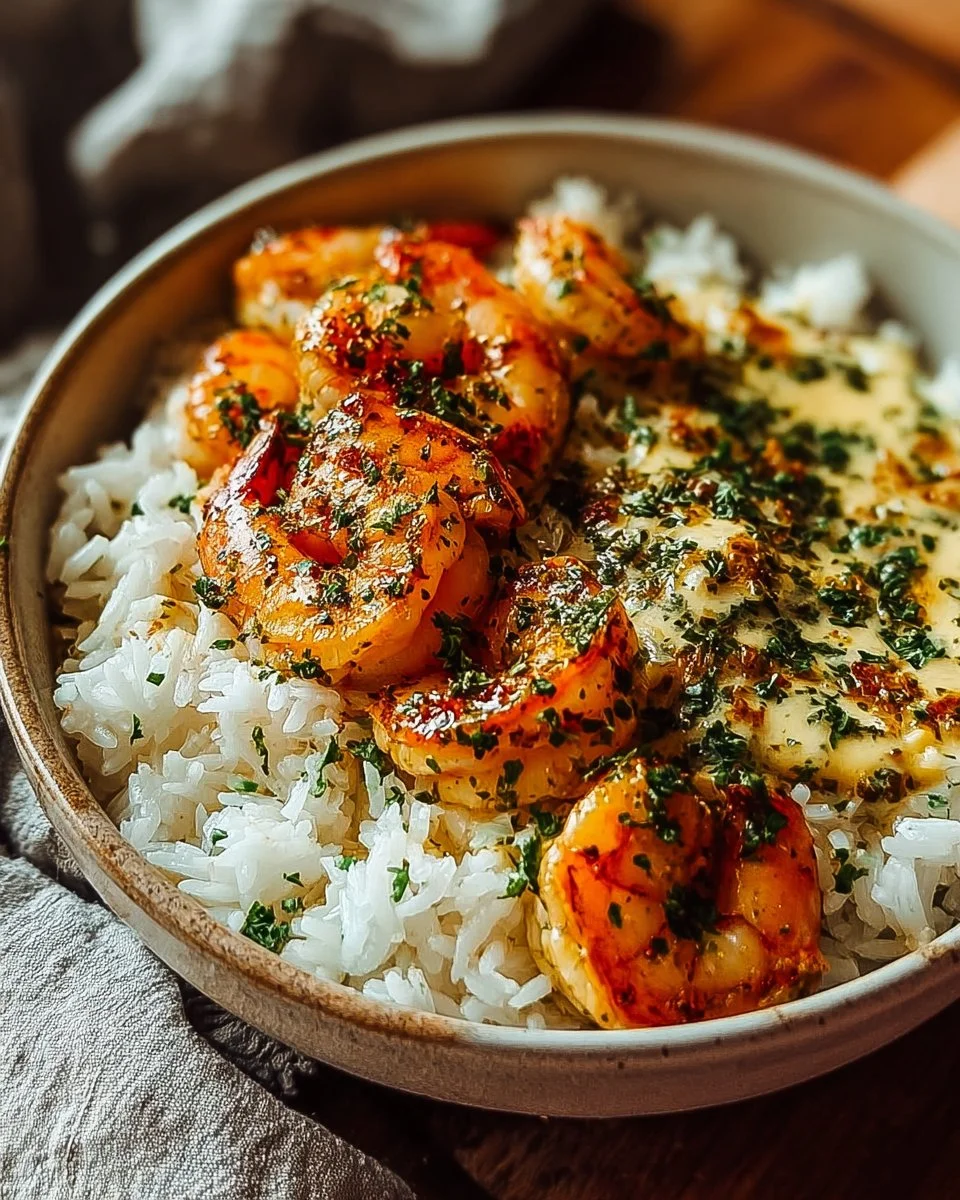 Creamy Herb Rice with Garlic Butter Shrimp Bowl
