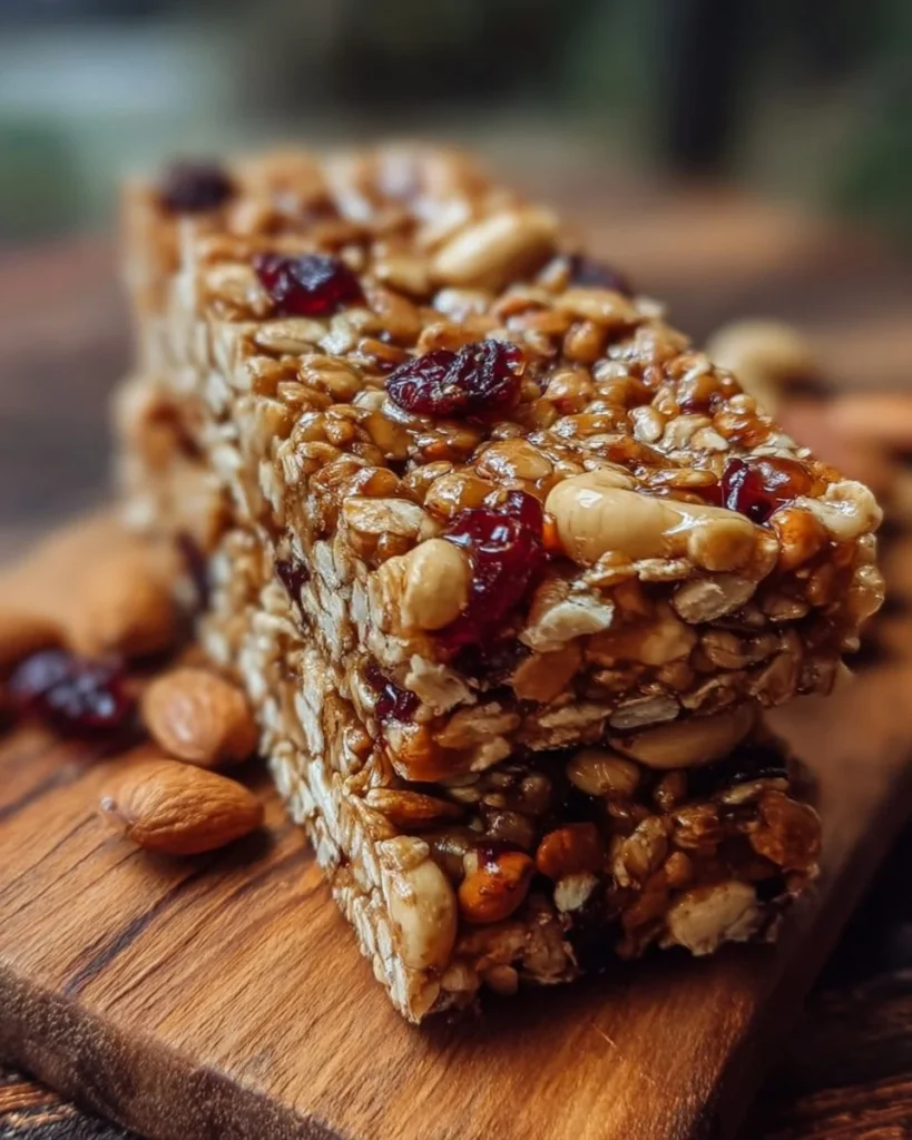 Homemade granola bars with nuts and honey, perfect for a healthy snack.