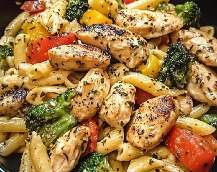Lemon Garlic Chicken Pasta with fresh vegetables in a gourmet dish