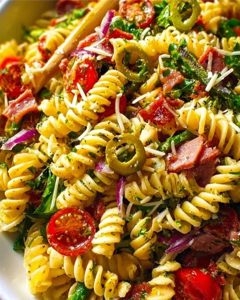 Delicious pasta salad featuring a unique secret ingredient for enhanced flavor