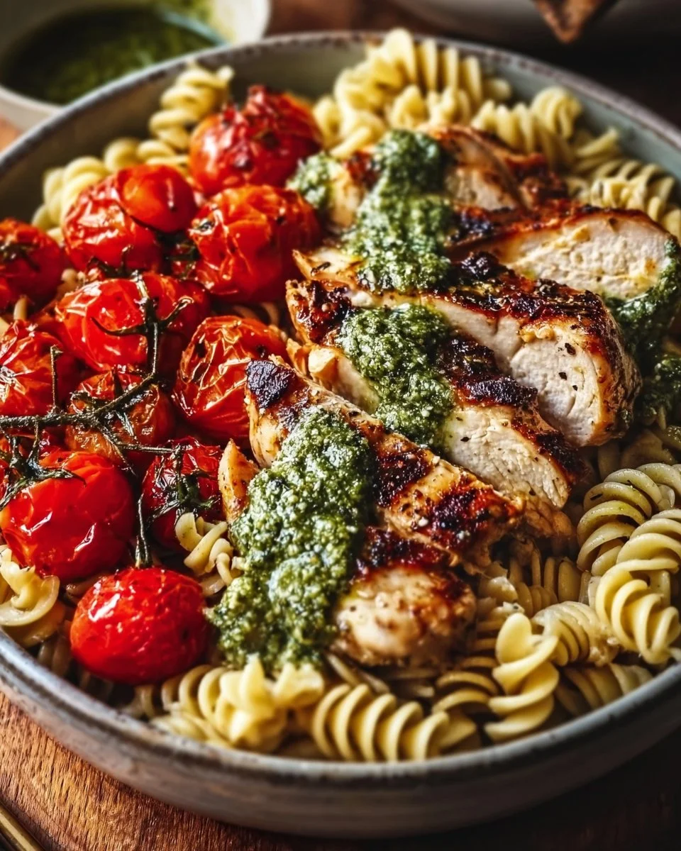 Flavor-Packed Pesto Chicken Pasta with Roasted Tomatoes