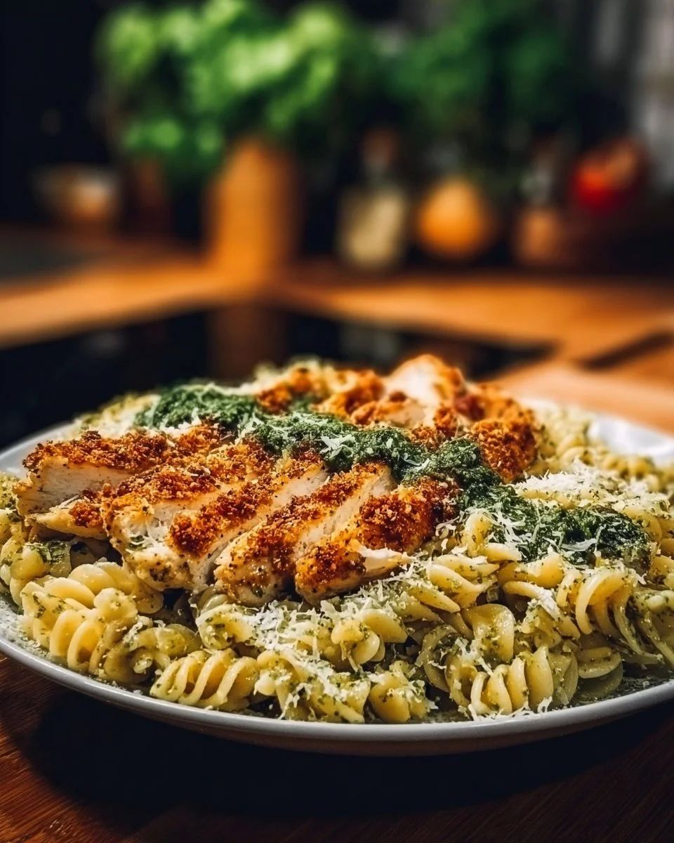 Pesto Pasta with Parmesan Chicken