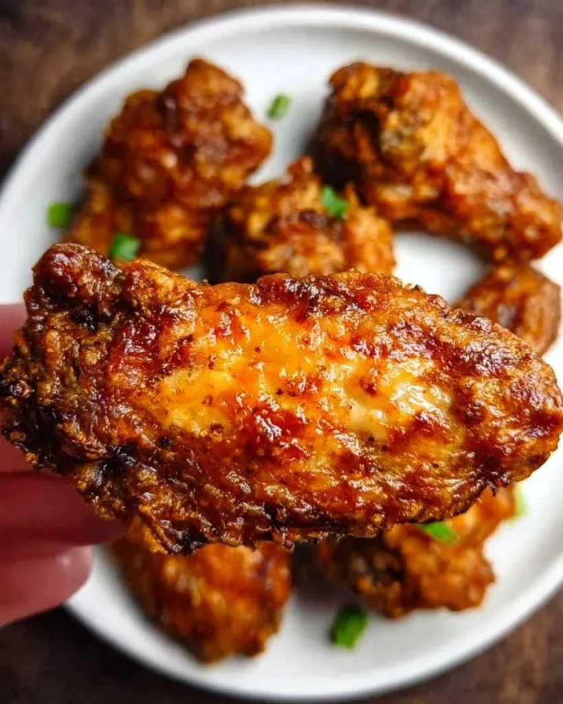 Delicious quick and easy air fryer chicken wings garnished with fresh herbs.