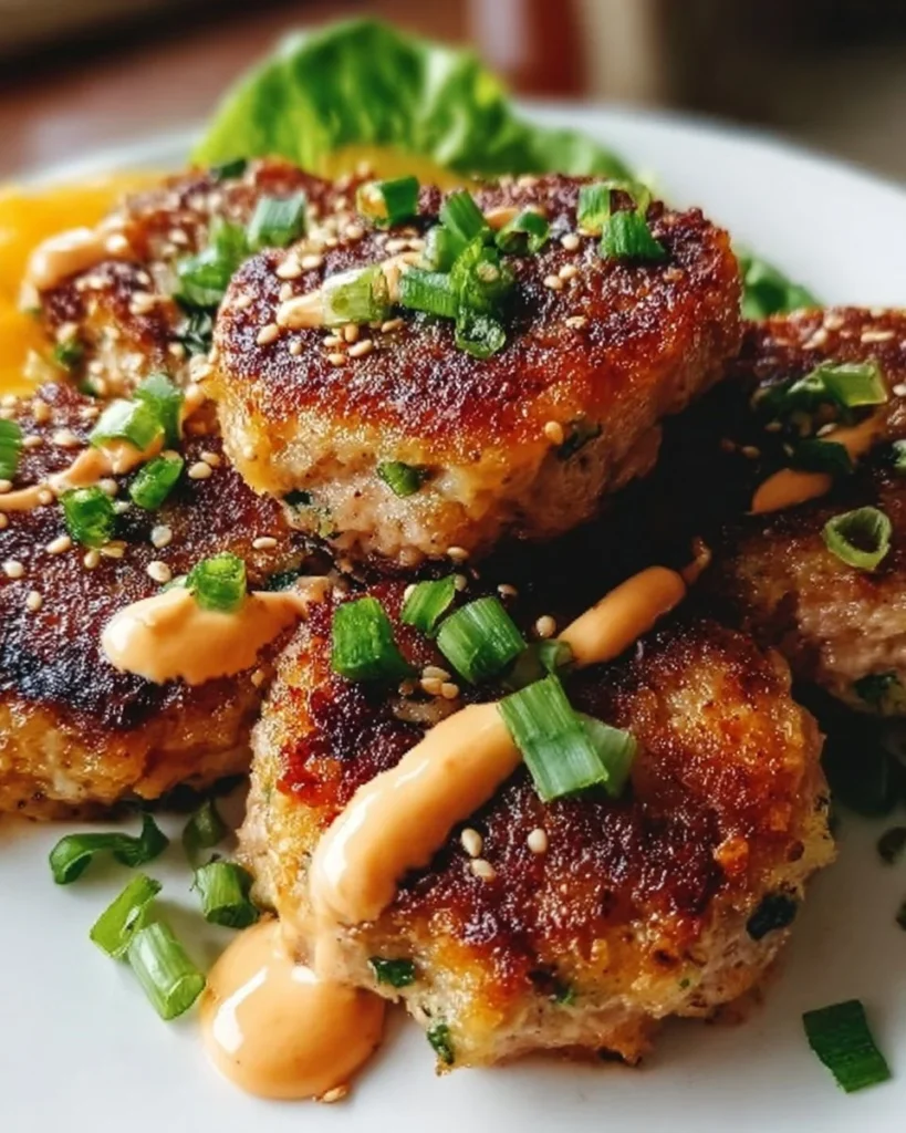 Savory Asian tuna cakes served with zesty spicy mayo on a plate