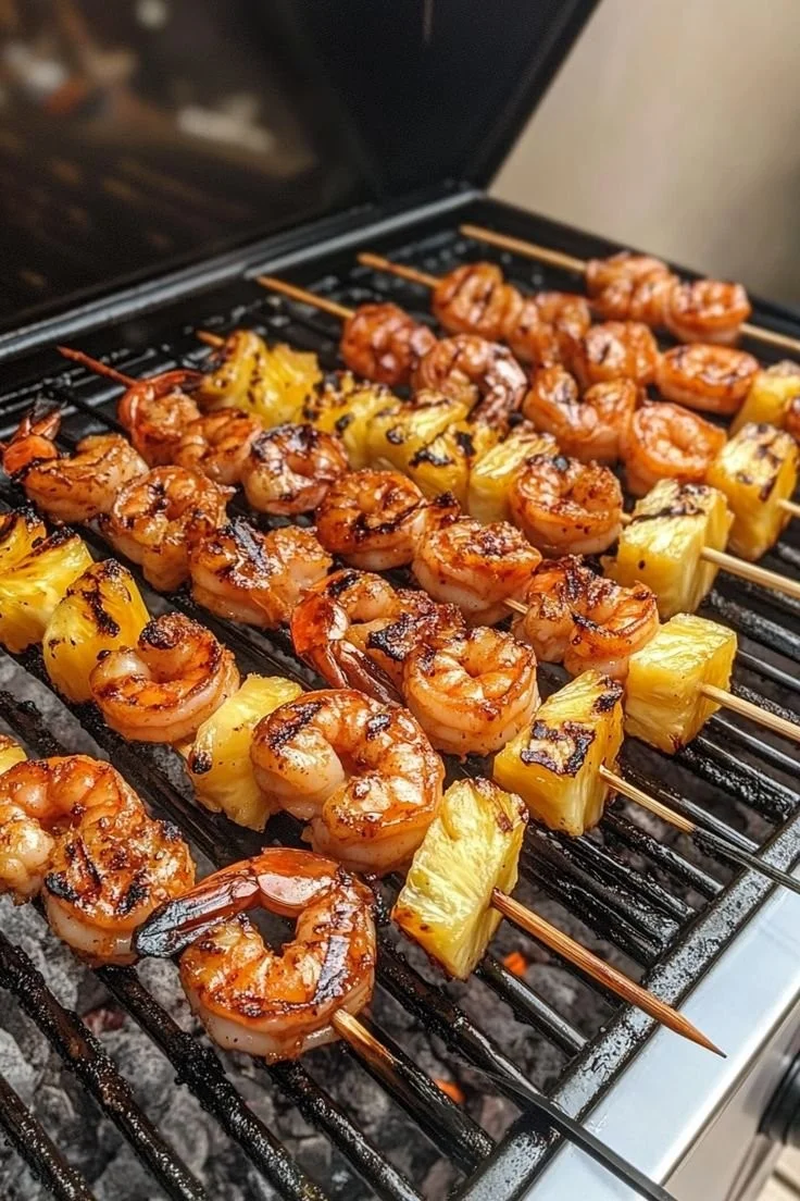 Juicy Grilled Shrimp Skewers with Sweet Pineapple Chunks