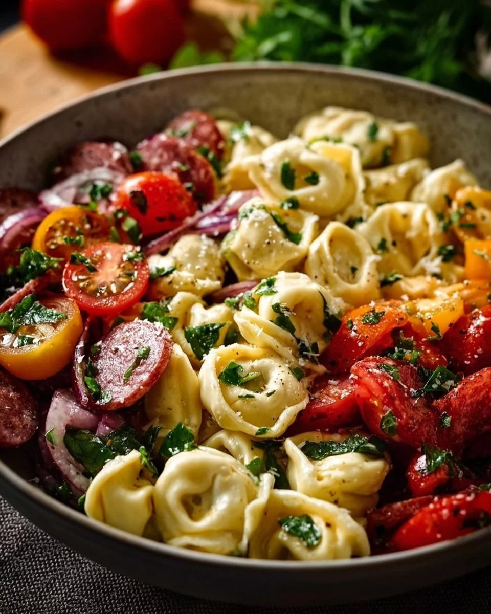 Simple cold tortellini pasta salad