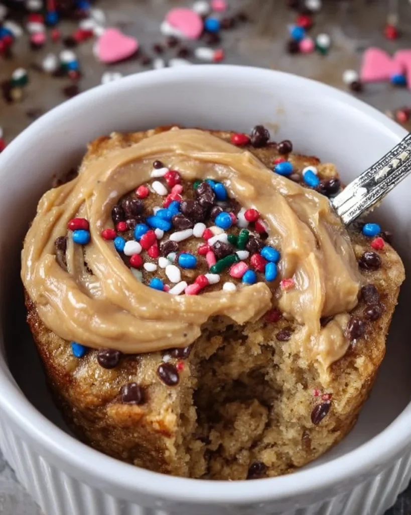 Bowl of sugar cookie protein baked oats topped with sprinkles and cookie pieces