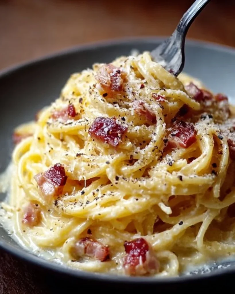 Delicious Gordon Ramsay carbonara pasta with creamy sauce and pancetta.