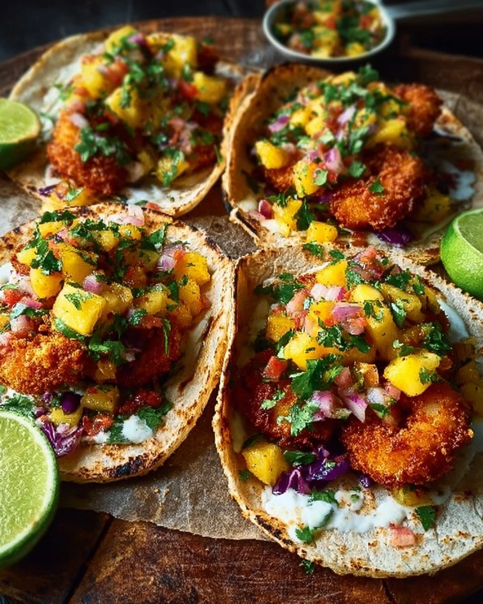 Crispy Coconut Shrimp Tacos with Tropical Pineapple Salsa