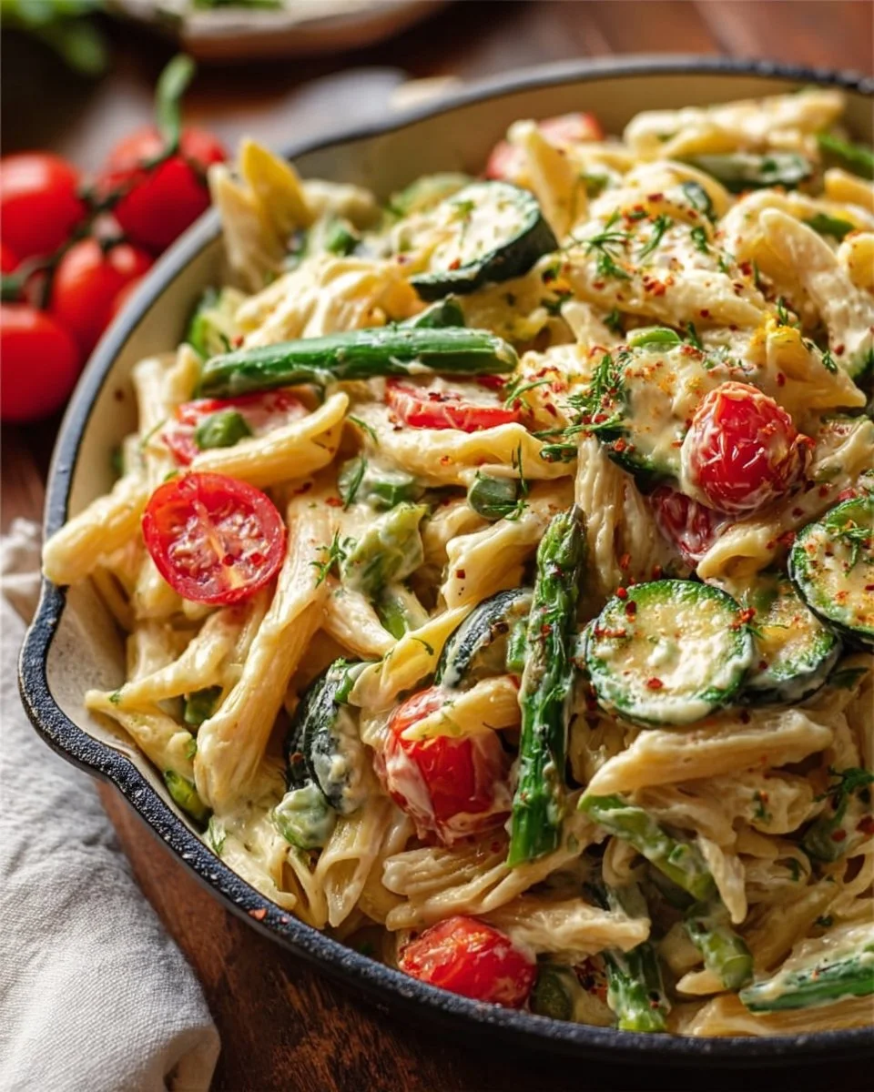 Vegan Pasta Primavera with Creamy Garlic Cashew Sauce
